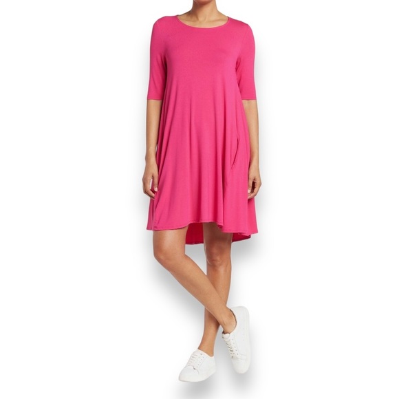 Philosophy Cashmere Scoop Neck Swing Dress Short sleeve casual Cerise Pink Small - Picture 1 of 7